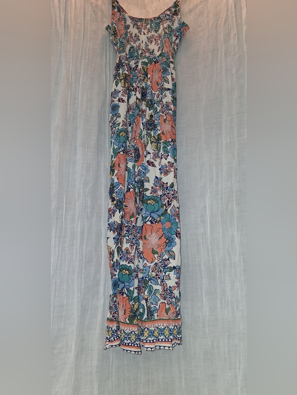 Angie Strappy Floral Romper in White, Coral & Teal - Picture 4 of 5